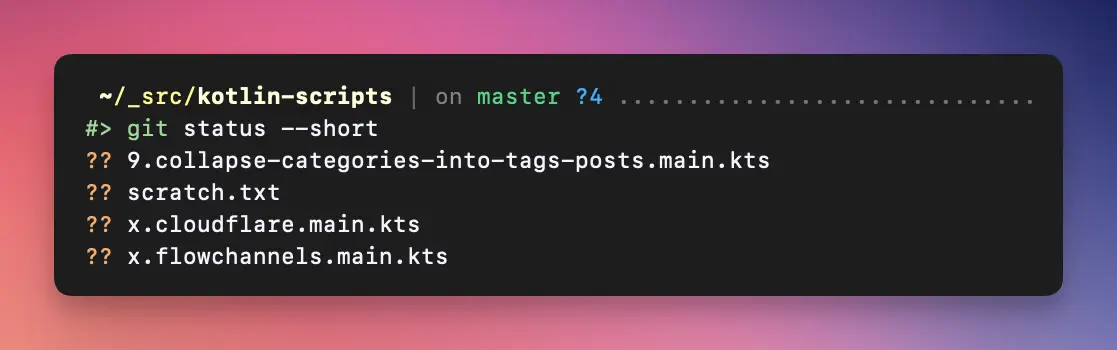 git status showing files