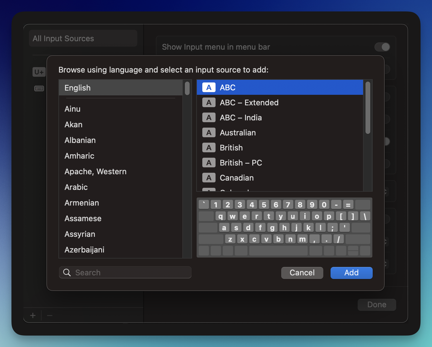 macOS option for keyboard input type