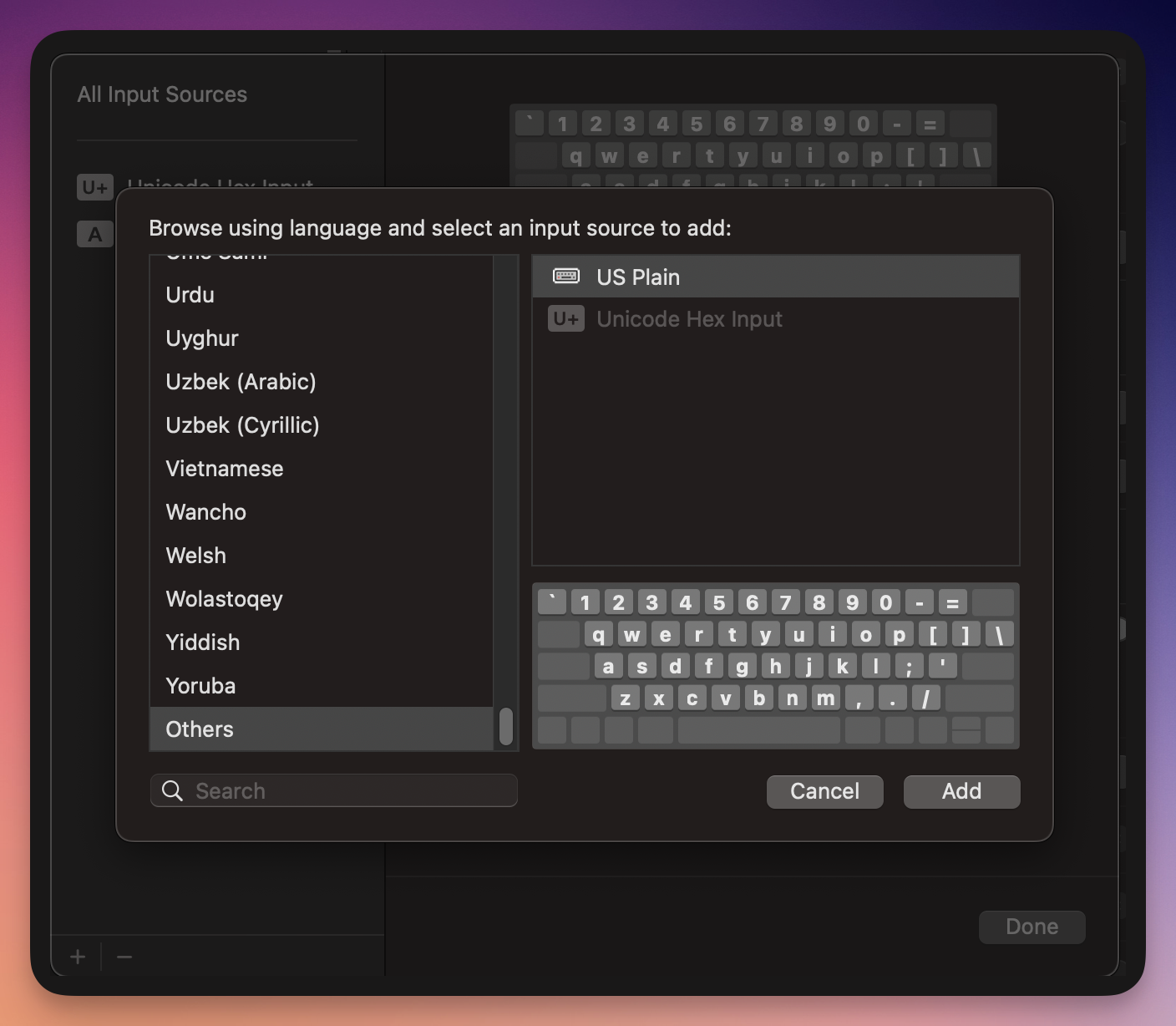 macOS option for keyboard input type