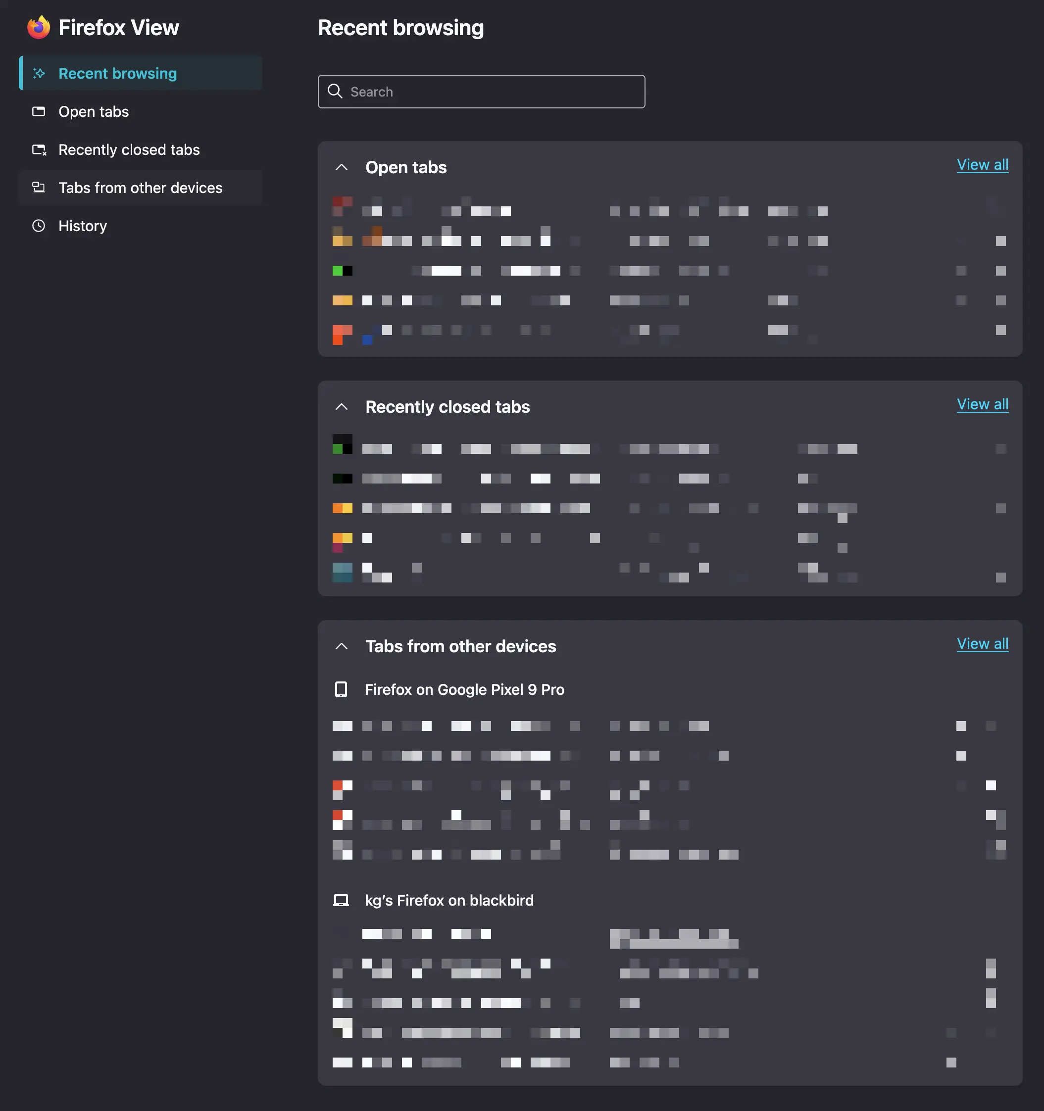 Firefox syncs tabs from all devices
