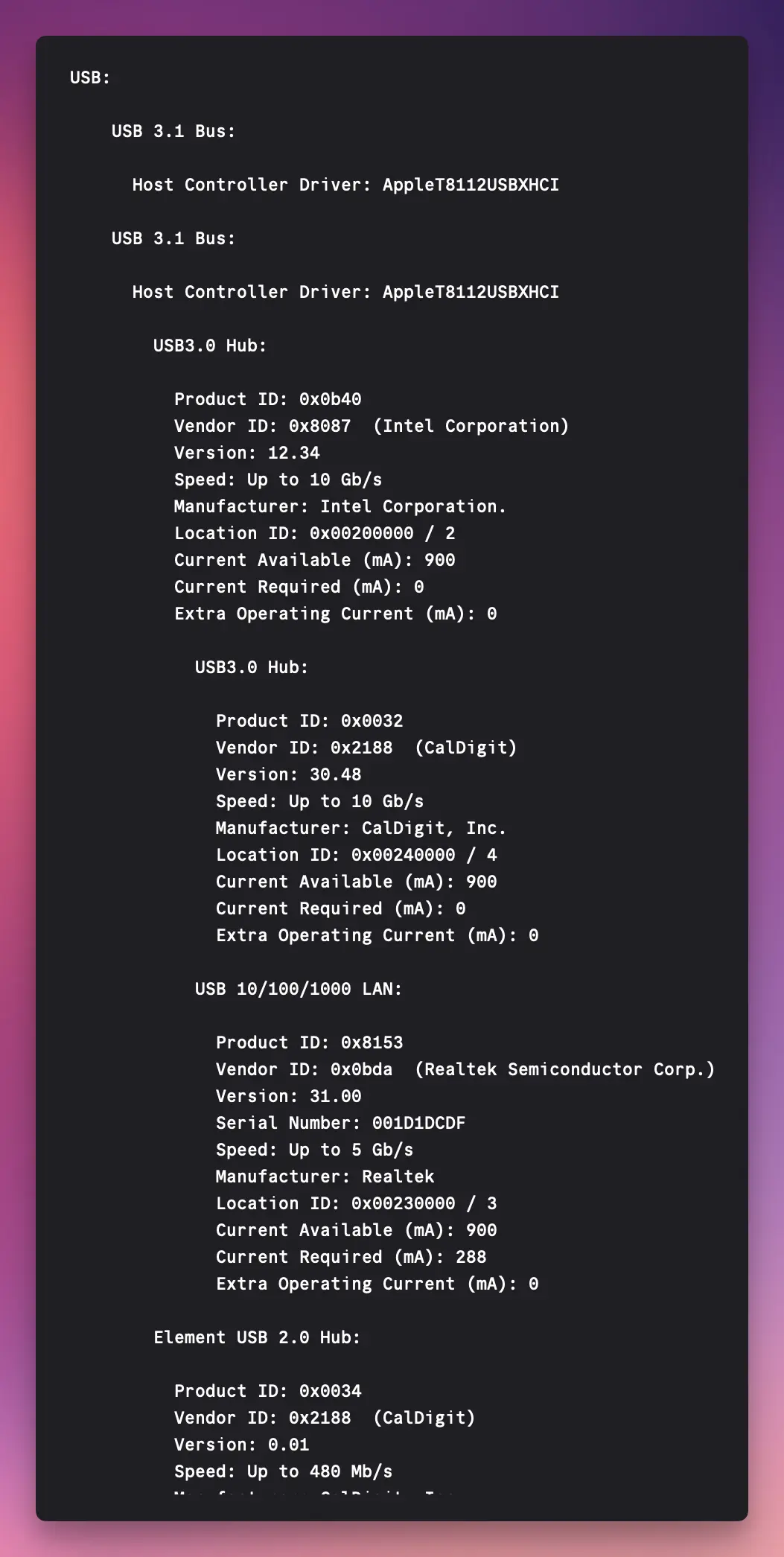 raw output form macos command