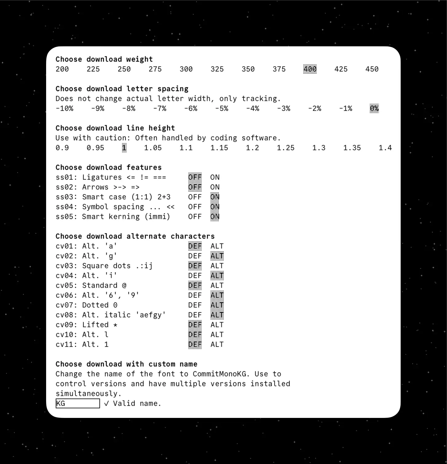Customizations for CommitMono